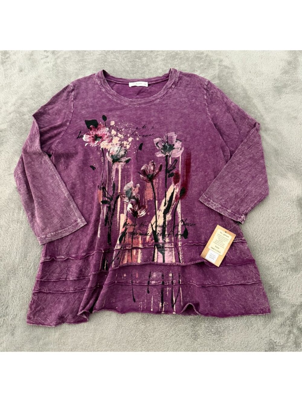 NWT Jess & Jane Purple Washed Tee Shirt Blouse MEDIUM Artsy Lagenlook